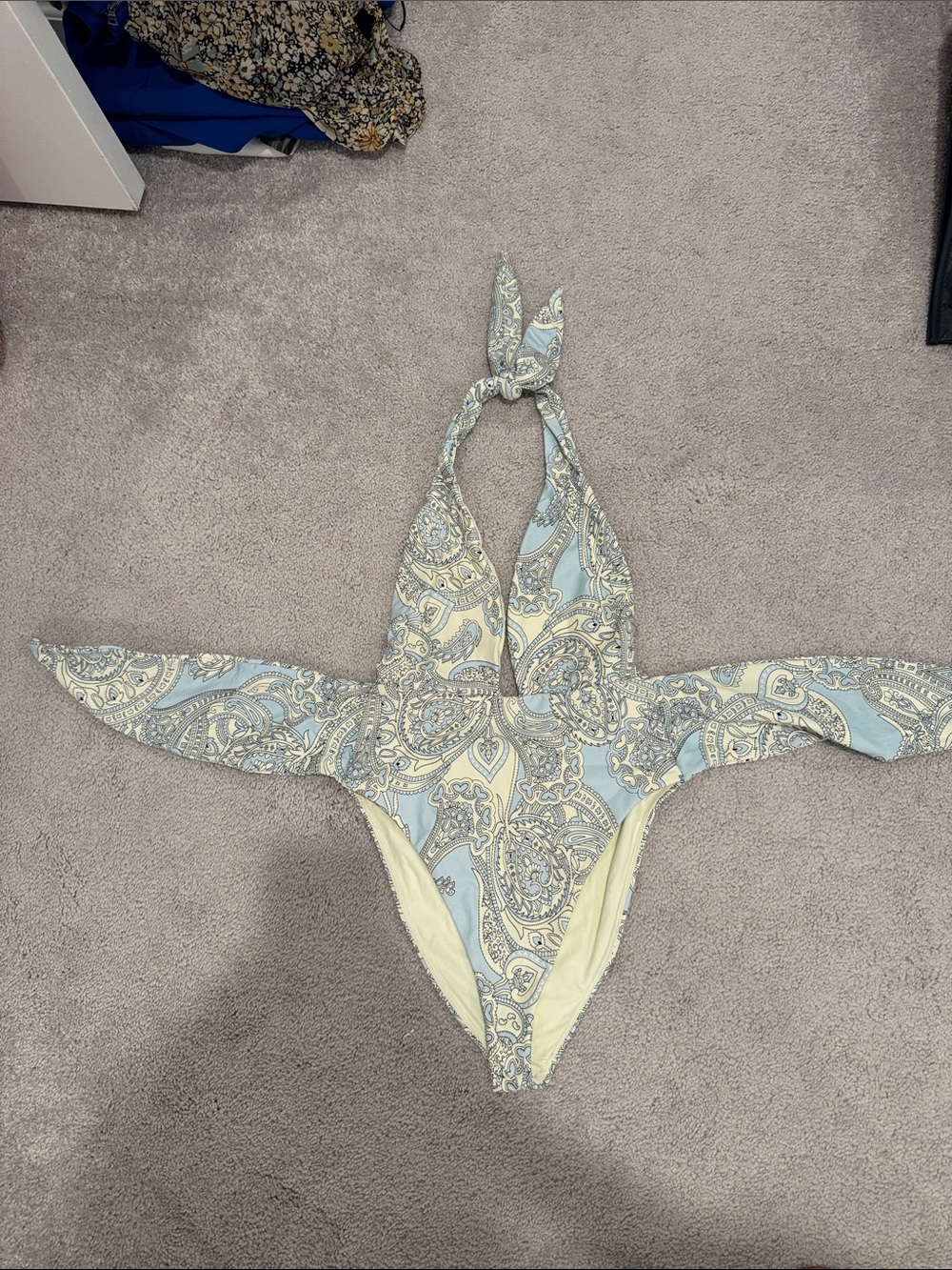 Montce Paisley Halter One-Piece in Light Blue and Cream